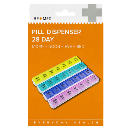 Pill Dispenser 28 Day - 4 Doses/day - 18.5cm X 12.5cm X 3cm - Bemed