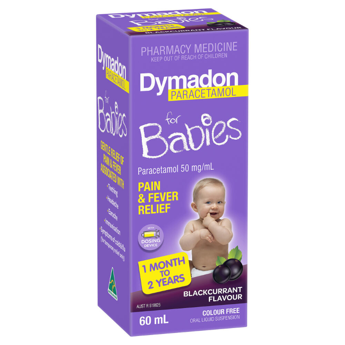 Dymadon Paracetamol for Babies 1mth-2yrs Blackcurrant Flavour 60mL