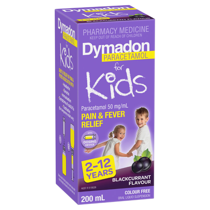 Dymadon Paracetamol for Kids 2-12yrs Blackcurrant Flavour 200mL
