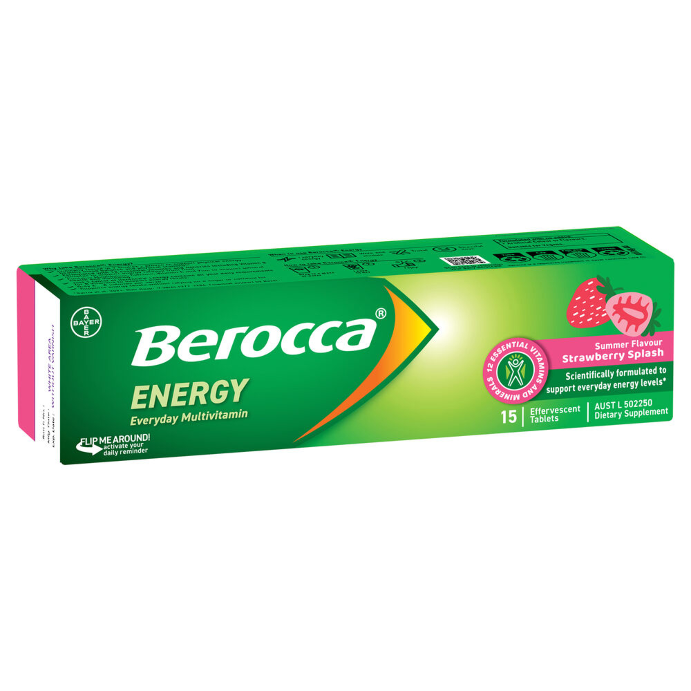 Berocca Energy Everyday Multivitamin Summer Flavour Strawberry Splash 15 Effervescent Tablets