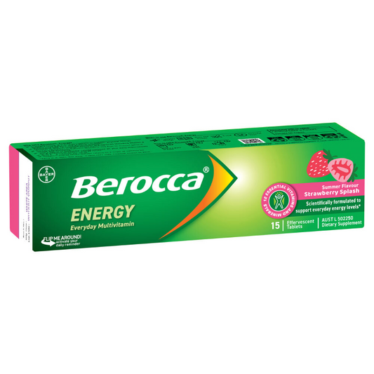 Berocca Energy Everyday Multivitamin Summer Flavour Strawberry Splash 15 Effervescent Tablets