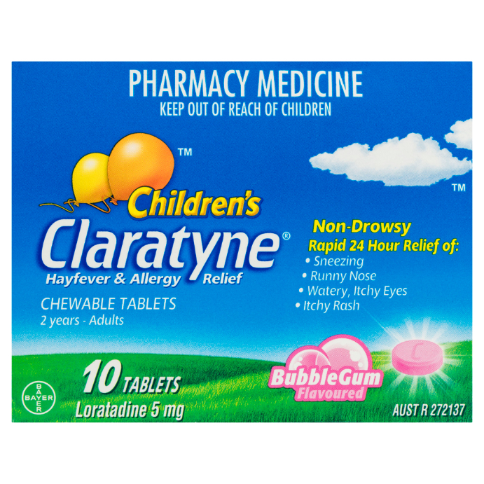 Claratyne Children's Hayfever & Allergy Relief Bubblegum Flavoured Chewable Tablets 10 Tablets