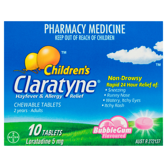 Claratyne Children's Hayfever & Allergy Relief Bubblegum Flavoured Chewable Tablets 10 Tablets