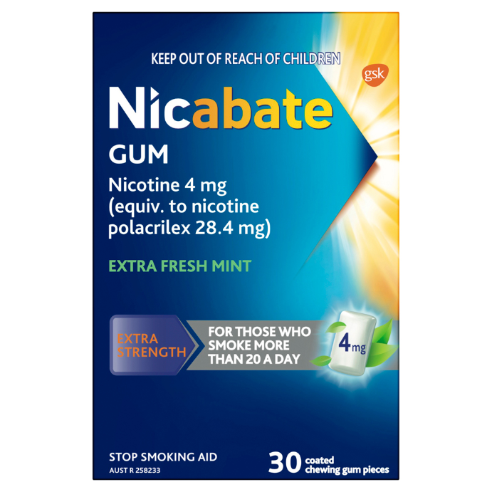 Nicabate Extra Fresh Mint Gum Quit Smoking 4mg 30 Pack