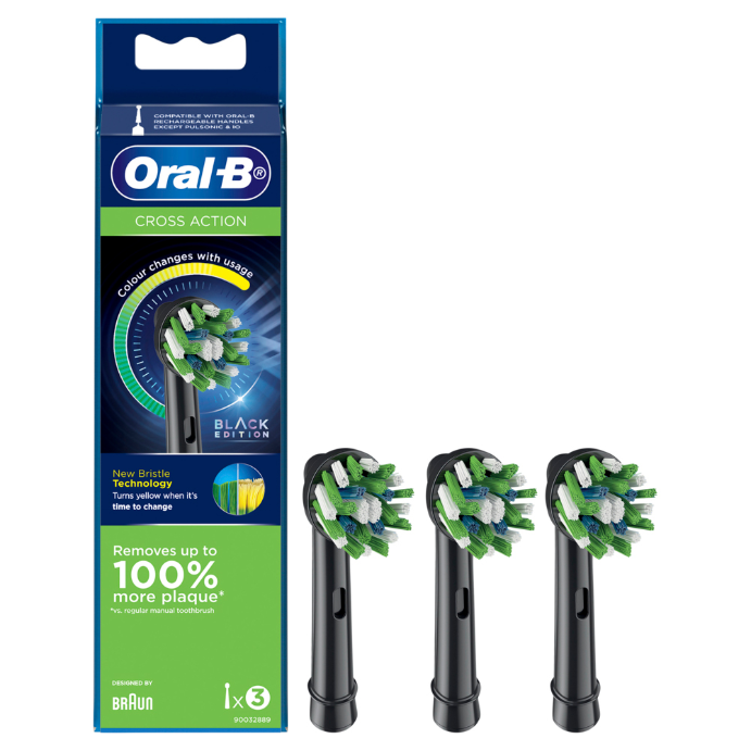 Oral-B Cross Action Black Replacement Brush Heads 3 Pack