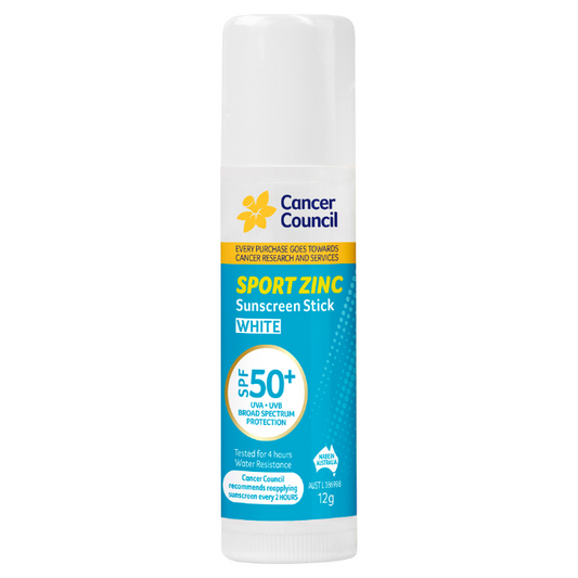 Cancer Council Sport Zinc Sunscreen Stick White SPF 50+ 12g