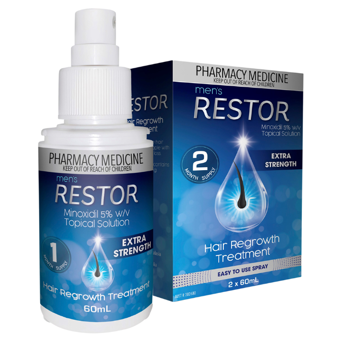 RESTOR Men's Spray Extra Strength 5% 60mL x 2 Pack