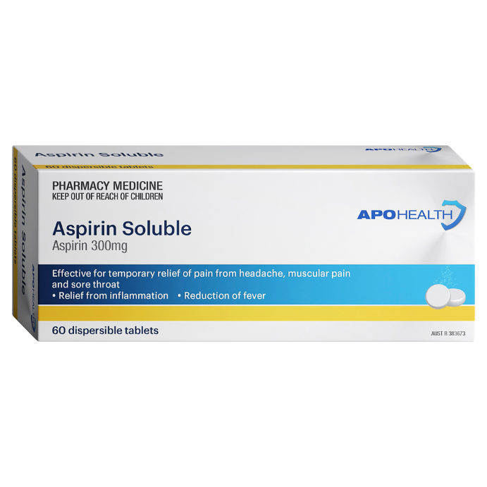 APO HEALTH Aspirin Soluble 300mg Blister Pack 60 Tablets