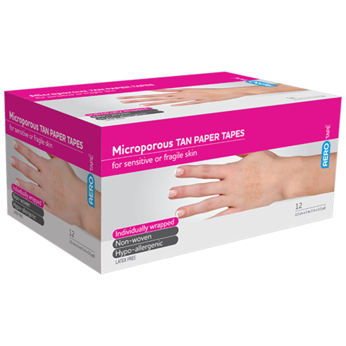AERO Tape Microporous Paper Tape Tan 2.5cm x 5m 1 Roll