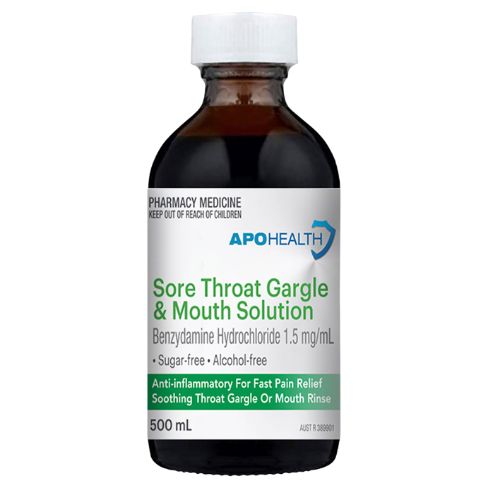 APH Benzydamine Hydrochloride Sore Throat Gargle & Mouth Solution 500mL