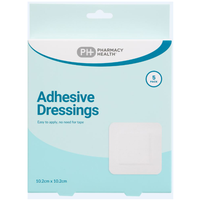 PHARMACY HEALTH Adhesive Dressing 10.2cm x 10.2cm 5 Pack