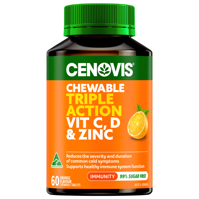 Cenovis Chewable Triple Action Vit C, D & Zinc Orange Flavour 60 Tablets