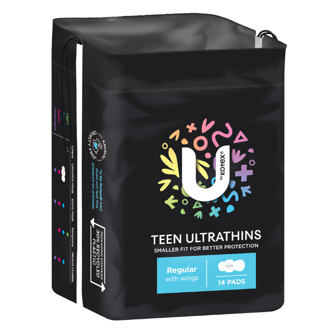 U By Kotex Teen Ultrathins Regular With Wings 14 Pack