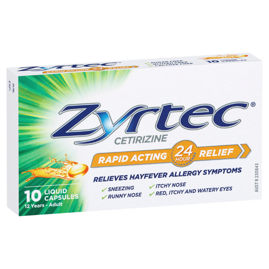 Zyrtec Cetirizine Rapid Acting 24 Hour Relief 10 Liquid Capsules