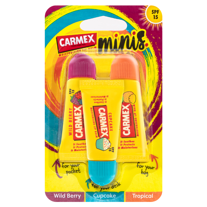 Carmex Mini Fun Lip Balm Tubes SPF15 10g 3 Pack