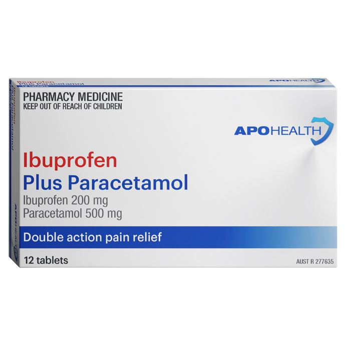 APO HEALTH Ibuprofen 200mg Plus Paracetamol 500mg Blister Pack 12 Tablets