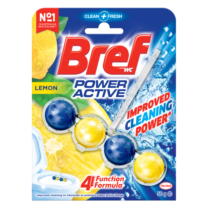 BREF Power Active Juicy Lemon Rim Block Toilet Cleaner 50g
