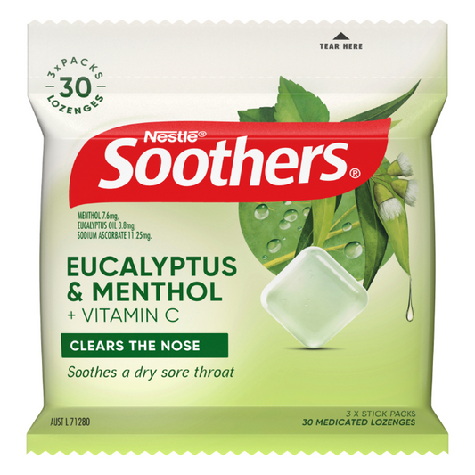 Soothers Eucalytpus & Menthol + Vitamin C 30 Lozenges