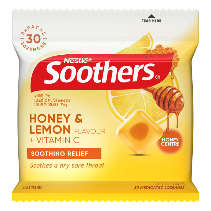 Soothers Honey & Lemon Flavour + VitaminC 30 Lozenges