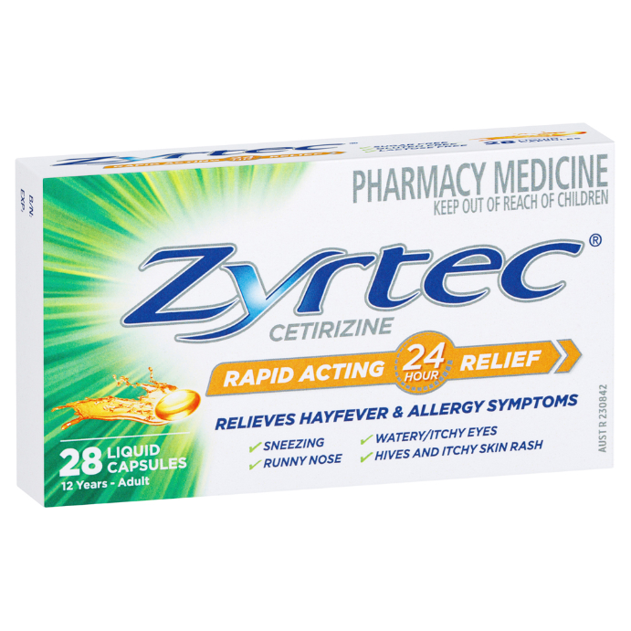 Zyrtec Cetrizine Rapid Acting 24 Hour Relief 28 Capsules