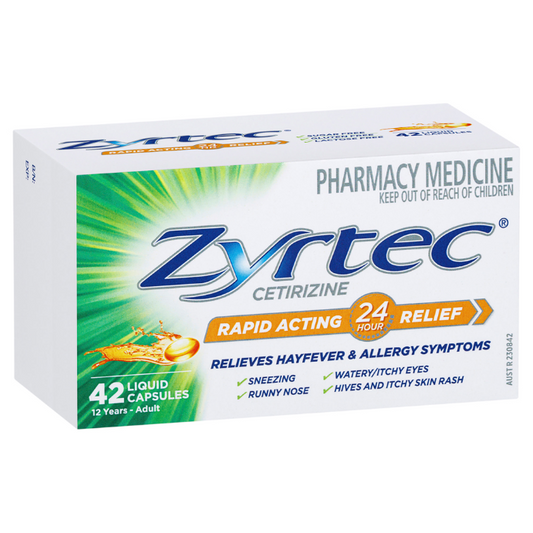 Zyrtec Cetirizine Rapid Acting 24 Hour Relief 42 Liquid Capsules