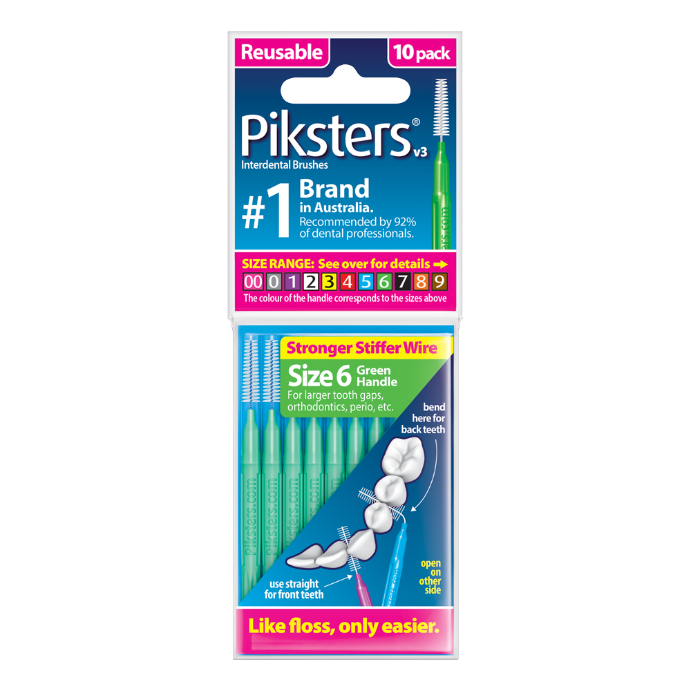 Piksters Interdental Brushes Size 6 Green Handle 10 Pack