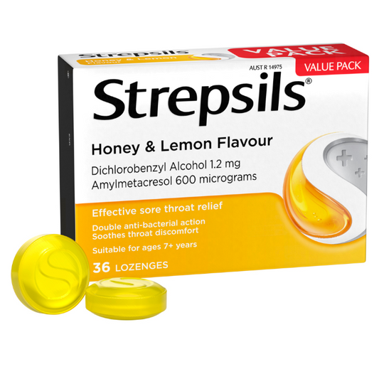 Strepsils Effective Sore Throat Relief Honey & Lemon 36 Lozenges