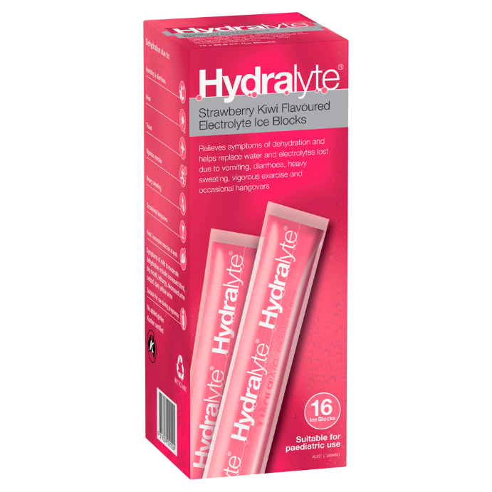 Hydralyte Strawberry Kiwi Flavoured Electrolyte Ice Blocks 16 Pack