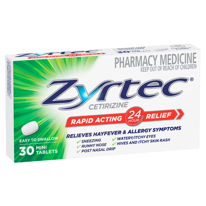 Zyrtec Cetirizine Rapid Acting 24 Hour Relief 30 Mini Tablets