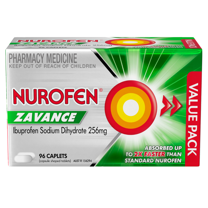 Nurofen Zavance Ibuprofen Sodium Dihydrate 256mg 96 Caplets