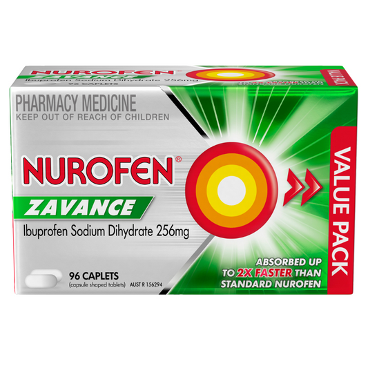 Nurofen Zavance Ibuprofen Sodium Dihydrate 256mg 96 Caplets