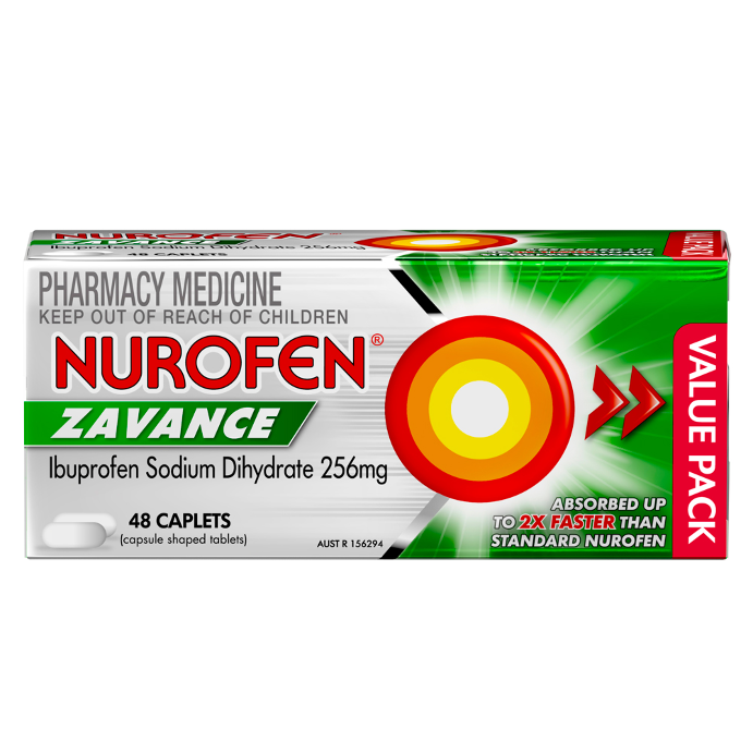 Nurofen Zavance Ibuprofen Sodium Dihydrate 256mg 48 Caplets
