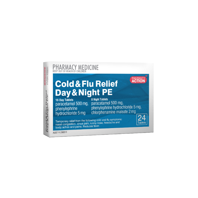 PHARMACY ACTION Cold & Flu Relief Day & Night PE 24 Tablets