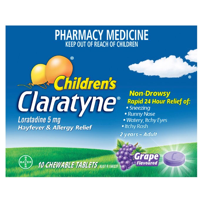 Claratyne Children's Hayfever & Allergy & Hayfever Relief Grape Flavoured 10 Tablets