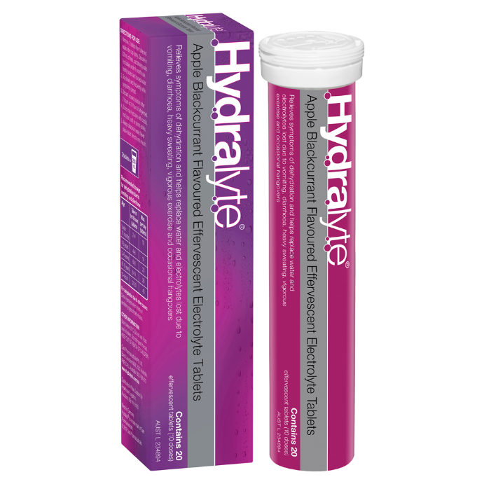 Hydralyte Apple Blackcurrant Flavoured Electrolyte 20 Effervescent Tablets
