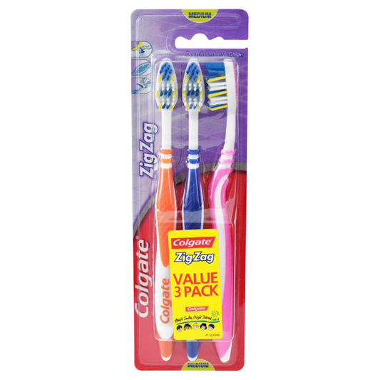 Colgate ZigZag Toothbrush Value Pack Medium 3 Pack