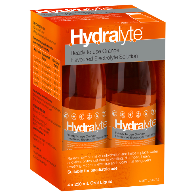 Hydralyte Ready to use Orange Flavoured Electrolyte Solution 4 Pack