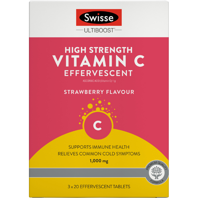 Swisse Ultiboost High Strength Vitamin C Strawberry Flavour 3 x 20 Effervescent Tablets