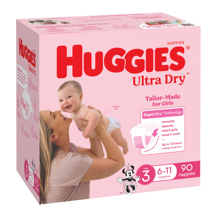 Huggies Jumbo UltraDry Nappies Crawler Girl 90 Pack