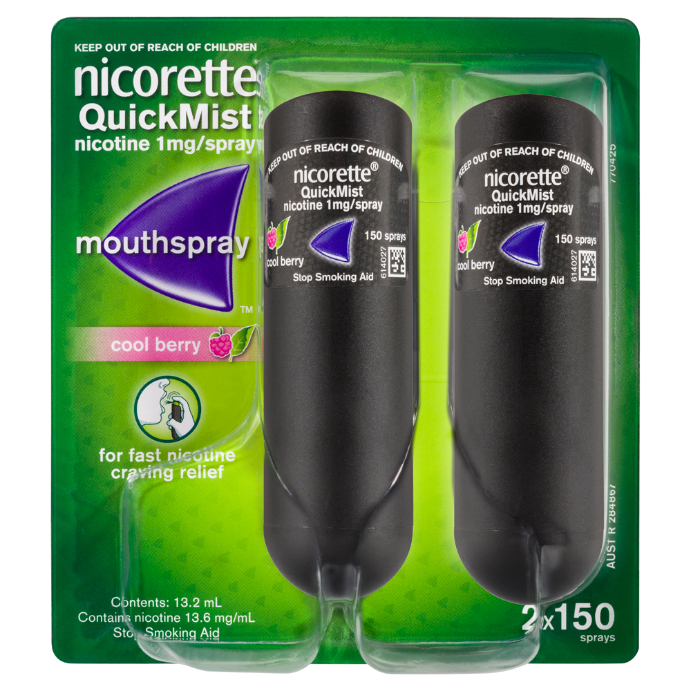 NICORETTE® QuickMist Nicotine 1mg Mouth Spray Cool Berry 2 x 150 Sprays
