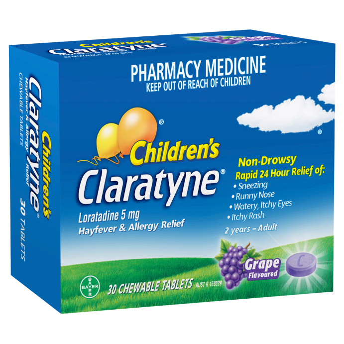 Claratyne Children's Hayfever & Allergy Relief Grape Flavoured 30 Chewable Tablets