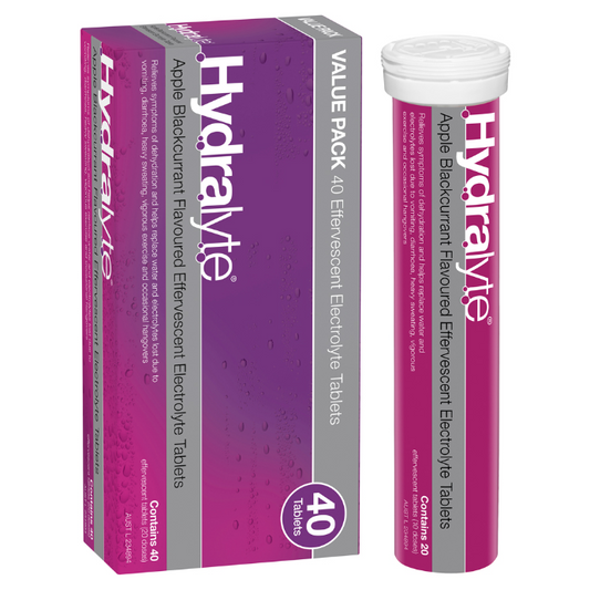 Hydralyte Apple Blackcurrant Flavoured Electrolyte 40 Effervescent Tablets