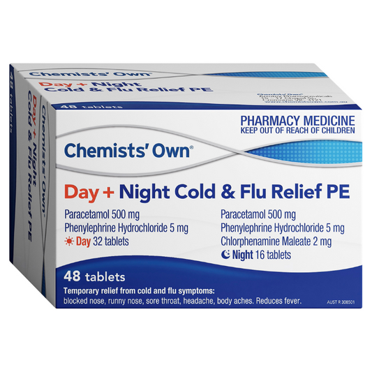 Chemists' Own Day & Night Cold & Flu Relief PE Paracetamol Phenylephrine 500mg 48 Tablets