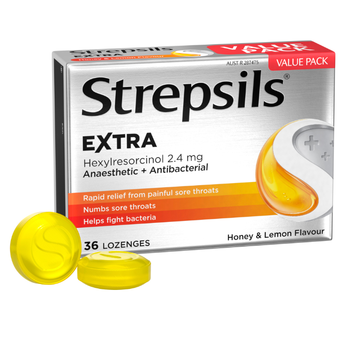 Strepsils Extra Anaesthetic + Antibacterial Honey and Lemon Flavour 36 Lozenges