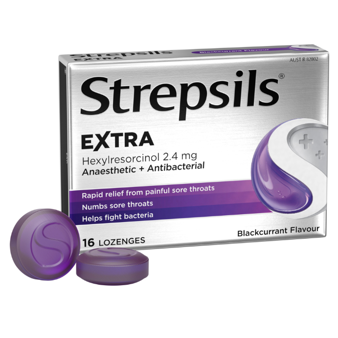 Strepsils EXTRA Rapid Sore Throat Relief Blackcurrant Flavour 16 Lozenges