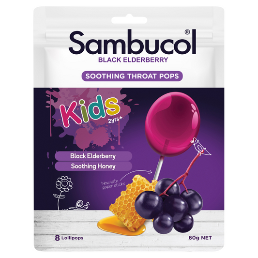 Sambucol Soothing Kids Throat Pops Black Elderberry 8 Pack
