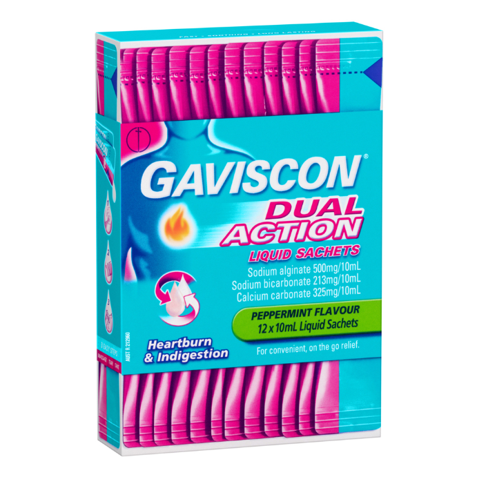 Gaviscon Dual Action Liquid Sachets Heartburn & Indigestion Peppermint Flavour 12 x 10mL Pack