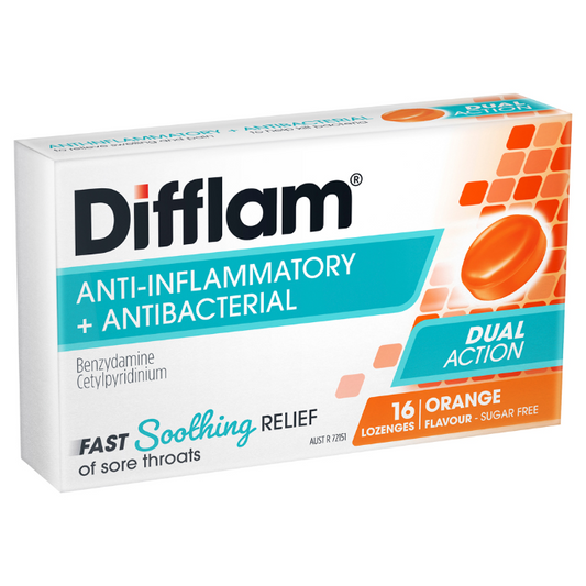 Difflam Sore Throat Lozenges Sugar Free Orange Flavour 16 Lozenges