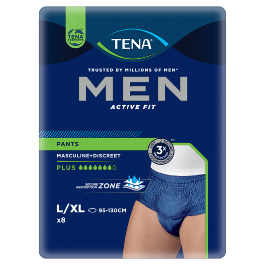 Tena Men Active Fit Pants Plus Blue L/XL 8 Pack