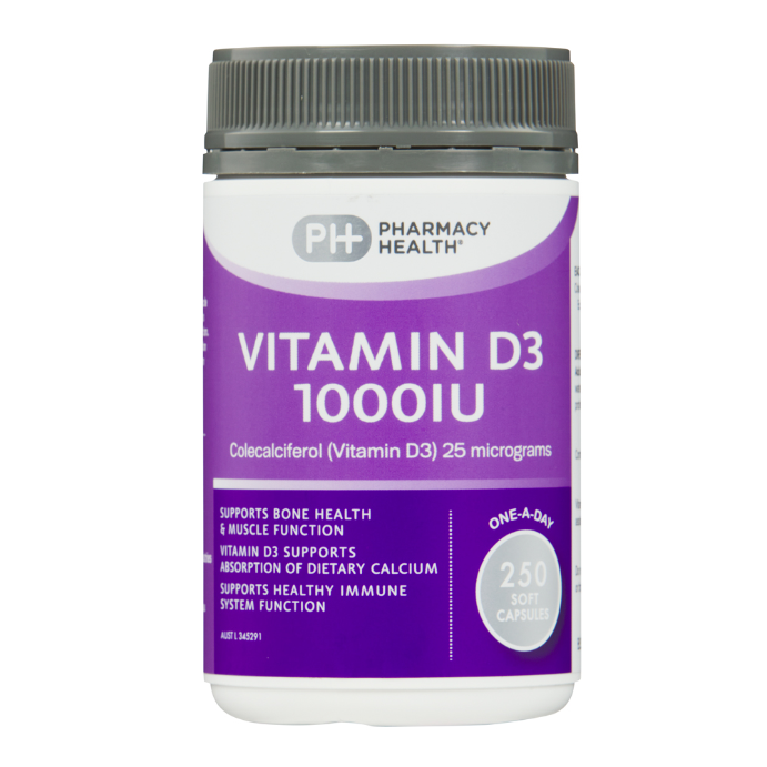 Pharmacy Health Vitamin D3 1000IU 250 Capsules